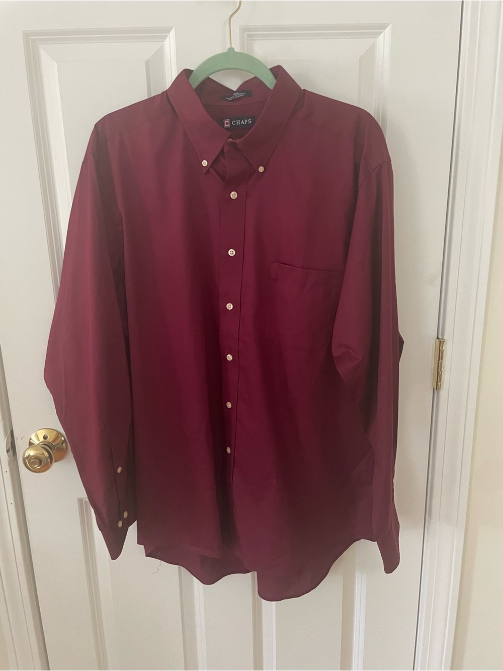 Chaps Men’s Long-Sleeve Button-Down Shirt - Wine/Burgundy 17-17.5  34-35